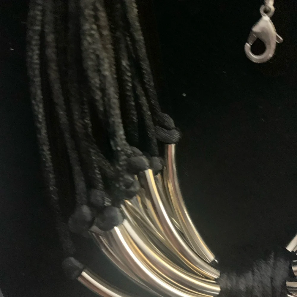 J#7 Classy Silver Necklace with Satin Cords and Silver/Gold Black Bracelet. - Picture 4 of 8